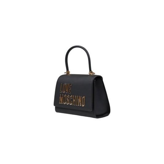 Borsa Love Moschino donna nera a mano modello JC4024PP1. Borsetta piccola ed elegante in ecopelle nera con manico rigido e logo lettering dorato stile casual chic, glam e cerimonie.