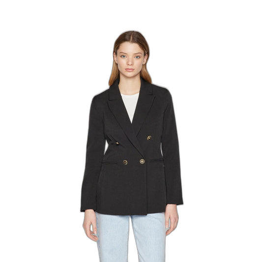 Blazer lungo doppiopetto; Slim fit. Risvolto dentellato, tasche frontali, chiusura a bottoni. Giacca sartoriale lunga, elegante e modellante. Colore nero
