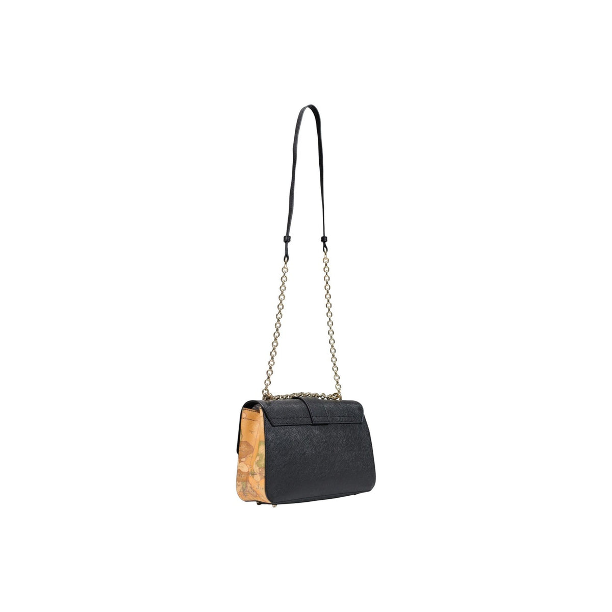 Borsa tracolla donna Alviero Martini Prima Classe L LG33 T407. Borsa da donna con dettagli mappa Geo sui lati, tracolla con catena oro, charm cuore e dimensioni 26x17x8 cm.