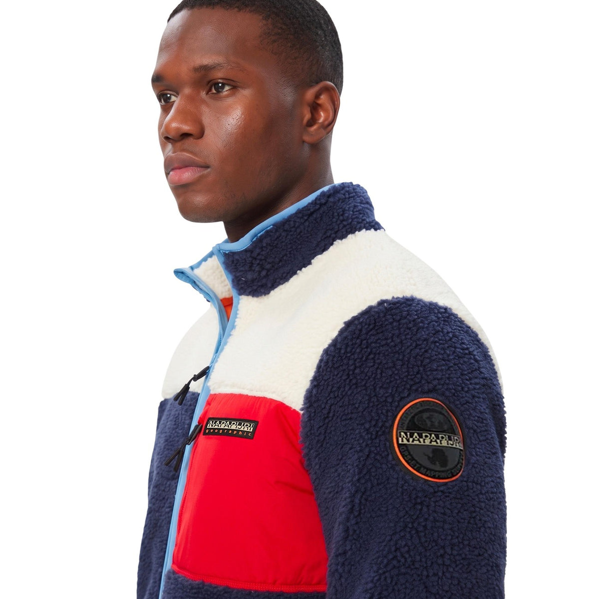 Giacca pile uomo Napapijri Yupik FZ 5 – Pile colorblock blu beige nero con zip YUPIK FZ 5.