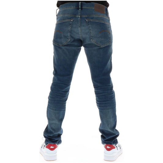 G-Star 3301 Regular Blu; effetto consumato, 5 tasche, chiusura a bottoni. Denim multi-fibra elastico per il massimo comfort quotidiano. Vista posteriore