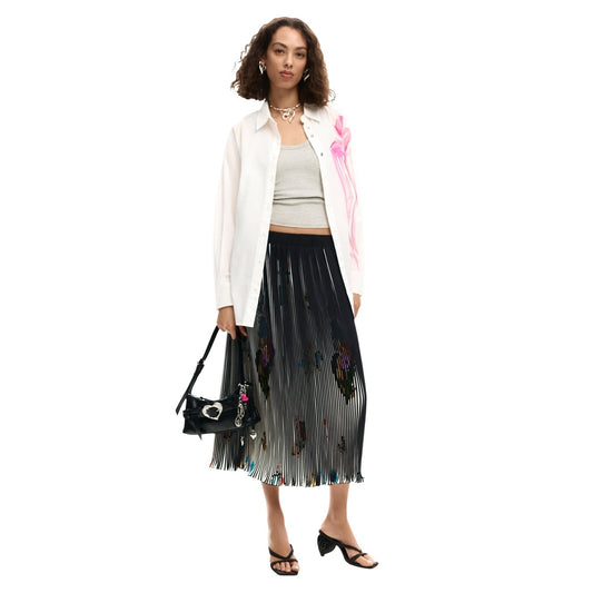 Camicia dal taglio oversize in tinta unita con grande fiore stampato, linee colorate che scendono lateralmente e bottoni stampati.