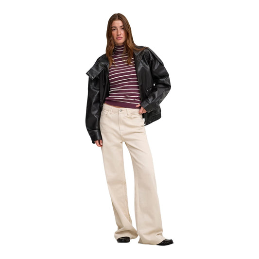 Maglione a righe Only donna collo alto 15165075 viola. Pullover lungo a maniche lunghe con dolcevita a risvolto in 80% viscosa e 20% nylon per l'autunno/inverno.