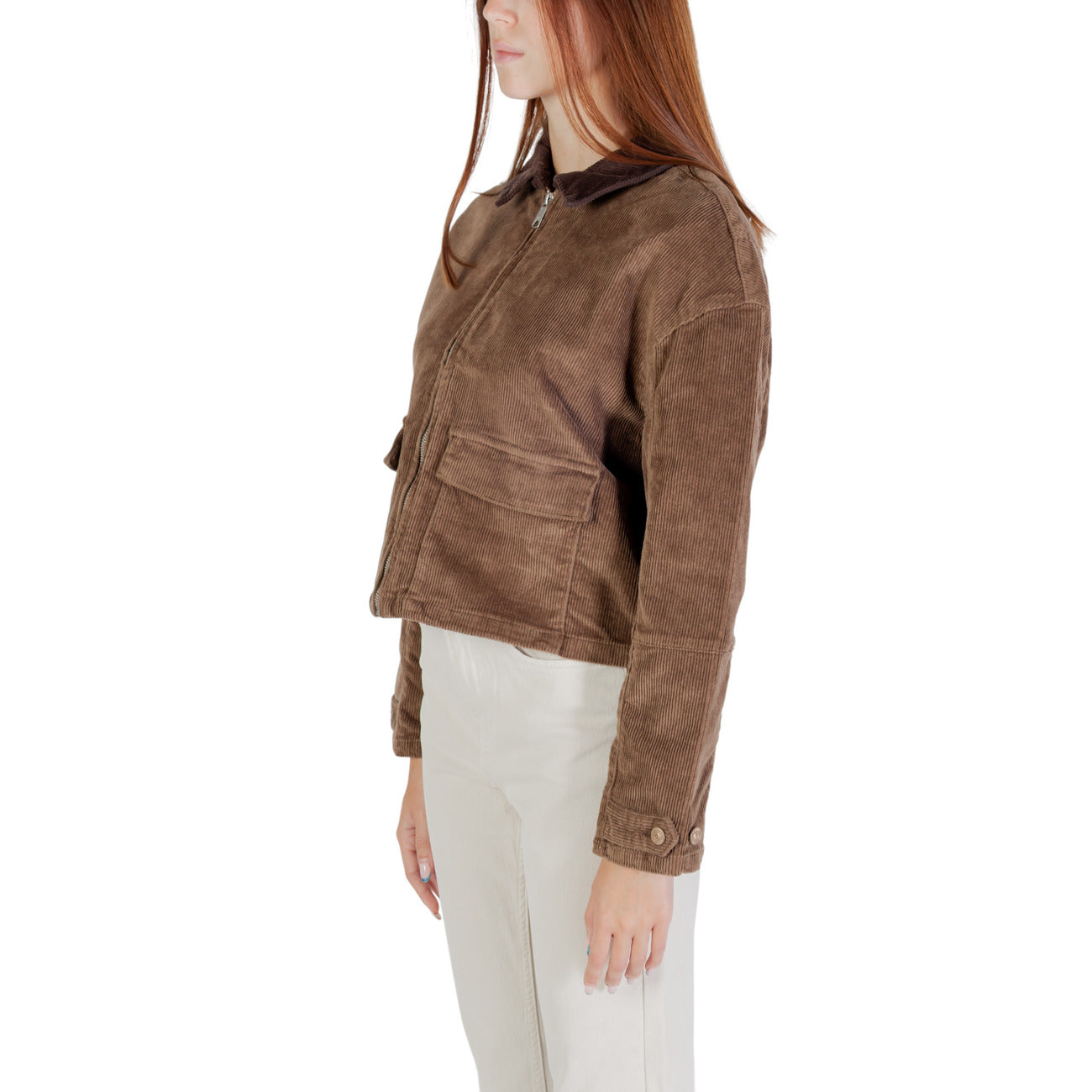 Only Giacca Donna Marrone Cerniera Maniche Lunghe Scollo Tondo Colletto Classico Tasche Anteriori Cotone Elastan Autunno Inverno 15351300