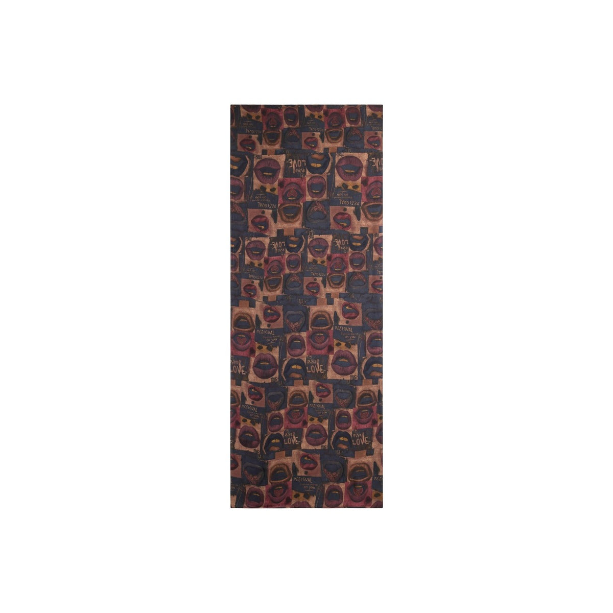 Sciarpa donna Desigual modello FOULARD RETTANGOLARE CON BOCCHE E SCRITTE prugna in viscosa con stampa multicolore