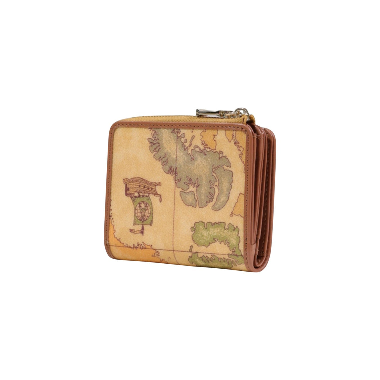 Portafoglio piccolo Alviero Martini Prima Classe donna Geo Classic C W081 6000. Mini portafoglio zip intorno beige in pelle con mappa geografica, scomparti per carte, banconote e monete, accessorio da borsa compatto ed elegante 4 stagioni.