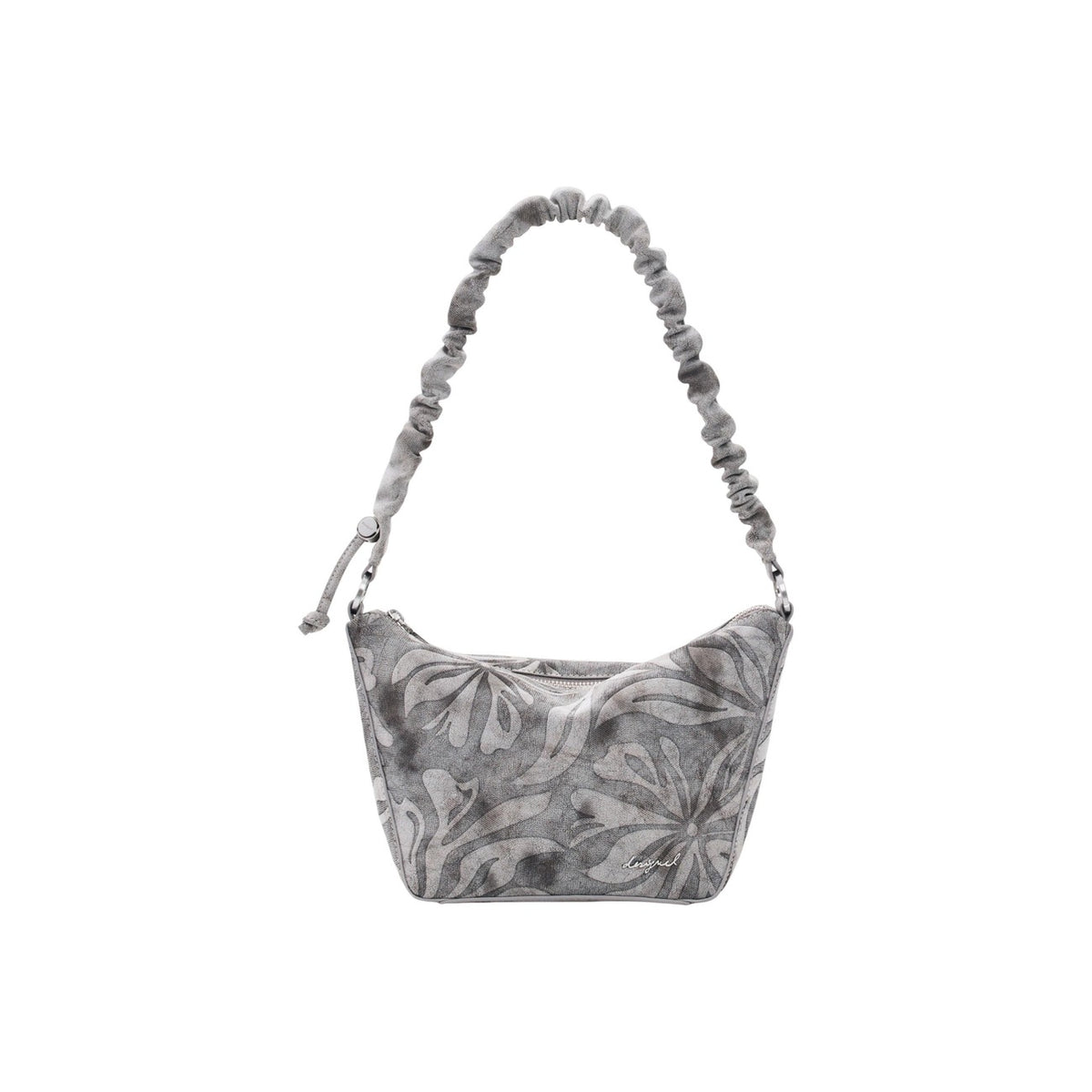 Borsa Media Ricamata SS26; effetto consumato, tracolle intercambiabili, tasche con zip. Il tocco floreale e vintage per i tuoi look estivi. Vista frontale