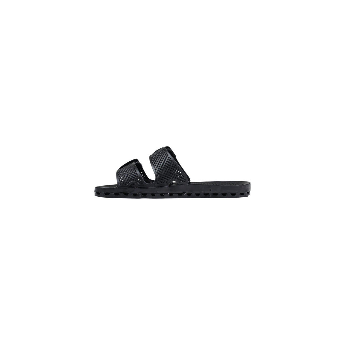 Slide Sensi La Jolla Urban Nere; 100% PVC. Doppia fascia regolabile, suola ergonomica traforata anti-ristagno, altezza 2 cm. Leggere, ultra-resistenti e lavabili. Design Made in Italy.