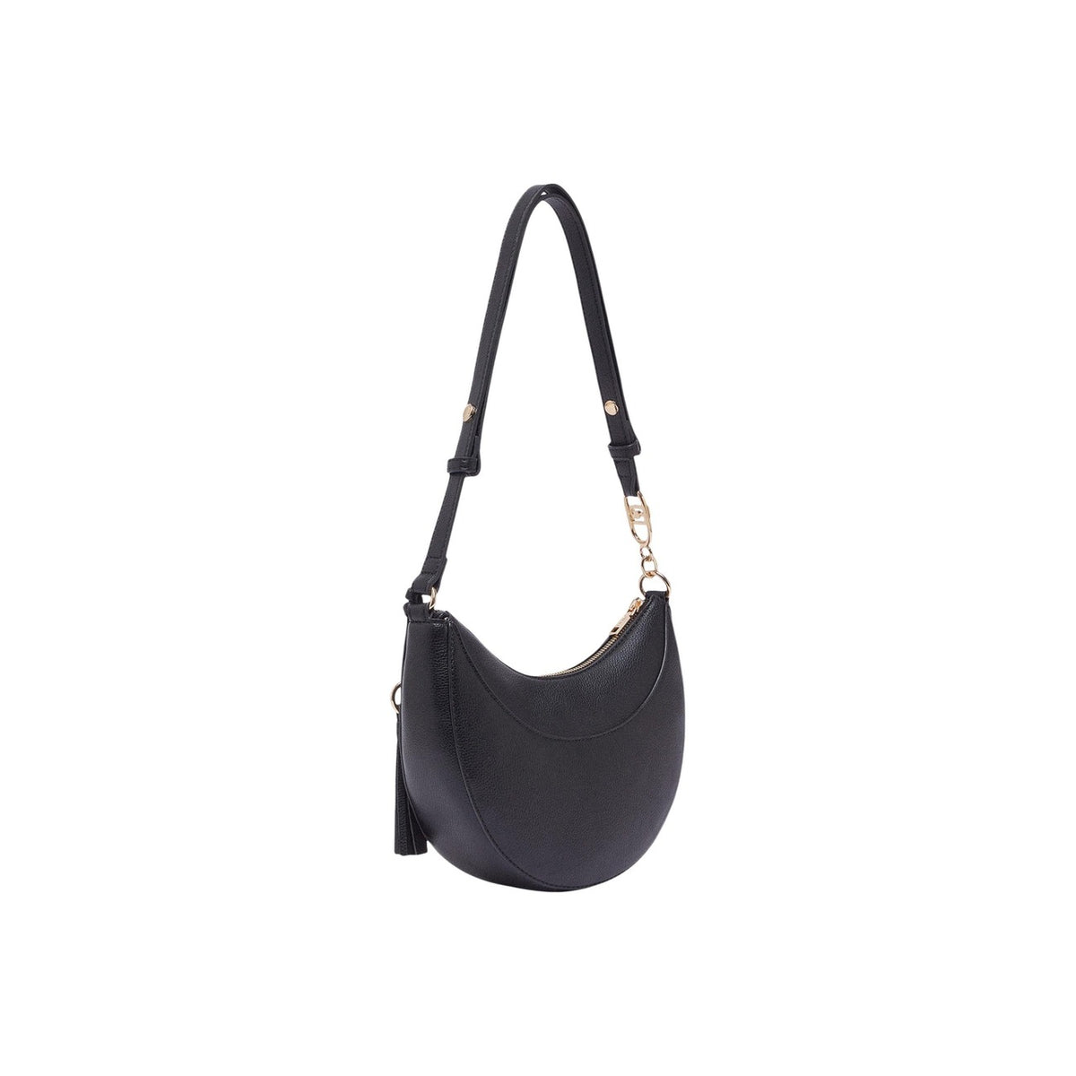 Liu Jo Borsa Hobo media effetto bottalato nero, manico con logo LJ in metallo e charm nappina, chiusura sicura con zip e stile urban sofisticato. Vista posteriore con tracolla