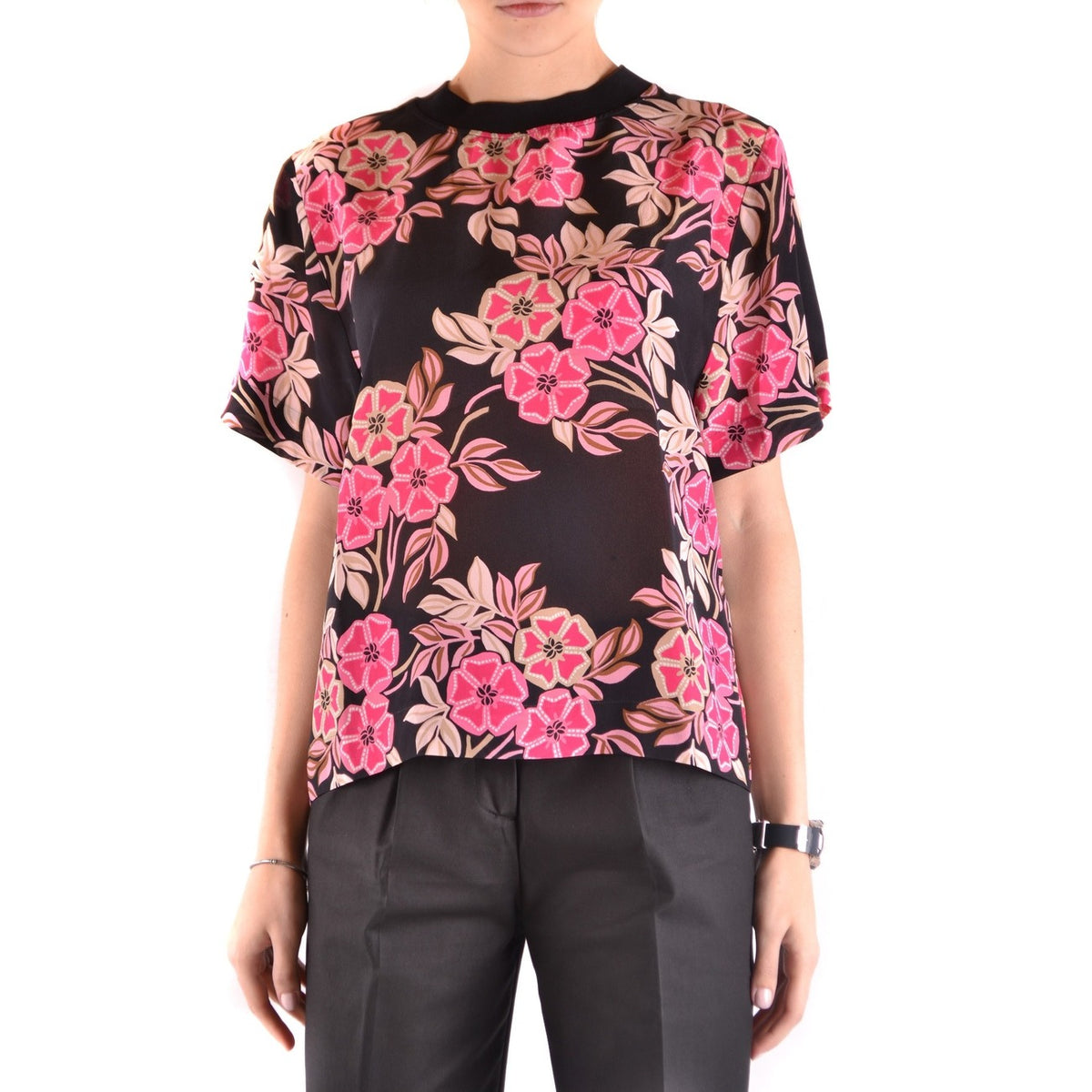 Msgm T-Shirt Donna Multicolore Fantasia Floreale Manica Corta Scollo Tondo 100% Seta Primavera/Estate B_31707