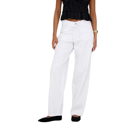 Jeans bianchi Only donna Balloon Fit 15363227. Jeans a vita media in 100% cotone denim bianco con cintura in coordinato, 5 tasche, taglio morbido a palloncino, pantaloni jeans estivi traspiranti Primavera/Estate.