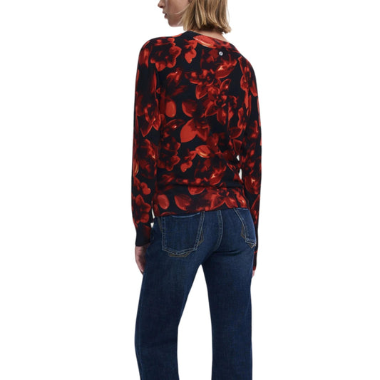 Desigual Maglia Donna Nera Floreale in 80% Viscosa 20% Poliammide a Manica Lunga con Scollo Tondo 25WWJF16