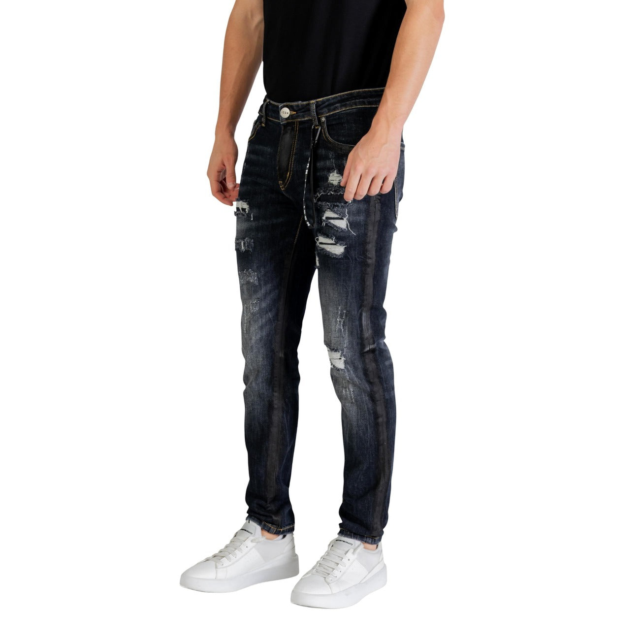 Icon Jeans Uomo Neri Zip Bottone Tasche Anteriori Posteriori Effetto Strappato Consumato Cotone 95% Elastan 1% Poliestere 4% Autunno Inverno ICUF2W6D010