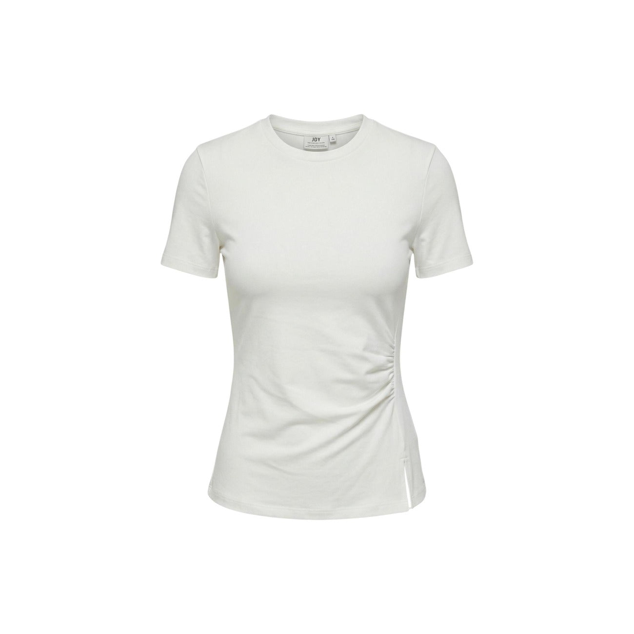 Jacqueline de Yong Jdytessa Detail Top; 93% cotone e 7% elastam. T-shirt arricciata con apertura laterale. Comfort e stile femminile in un unico capo. Colore panna. Vista frontale