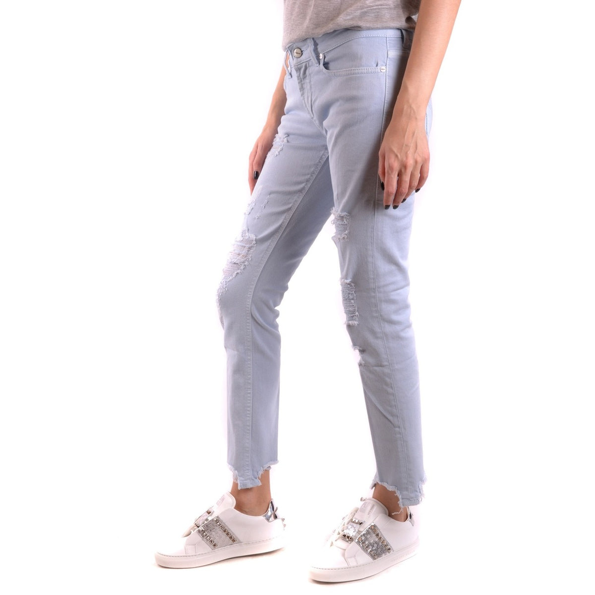 Dondup Jeans Donna Azzurri con Zip Bottone Tasche Anteriori Posteriori Effetto Strappato in Cotone 98% Elastan 2% Primavera/Estate B_35993