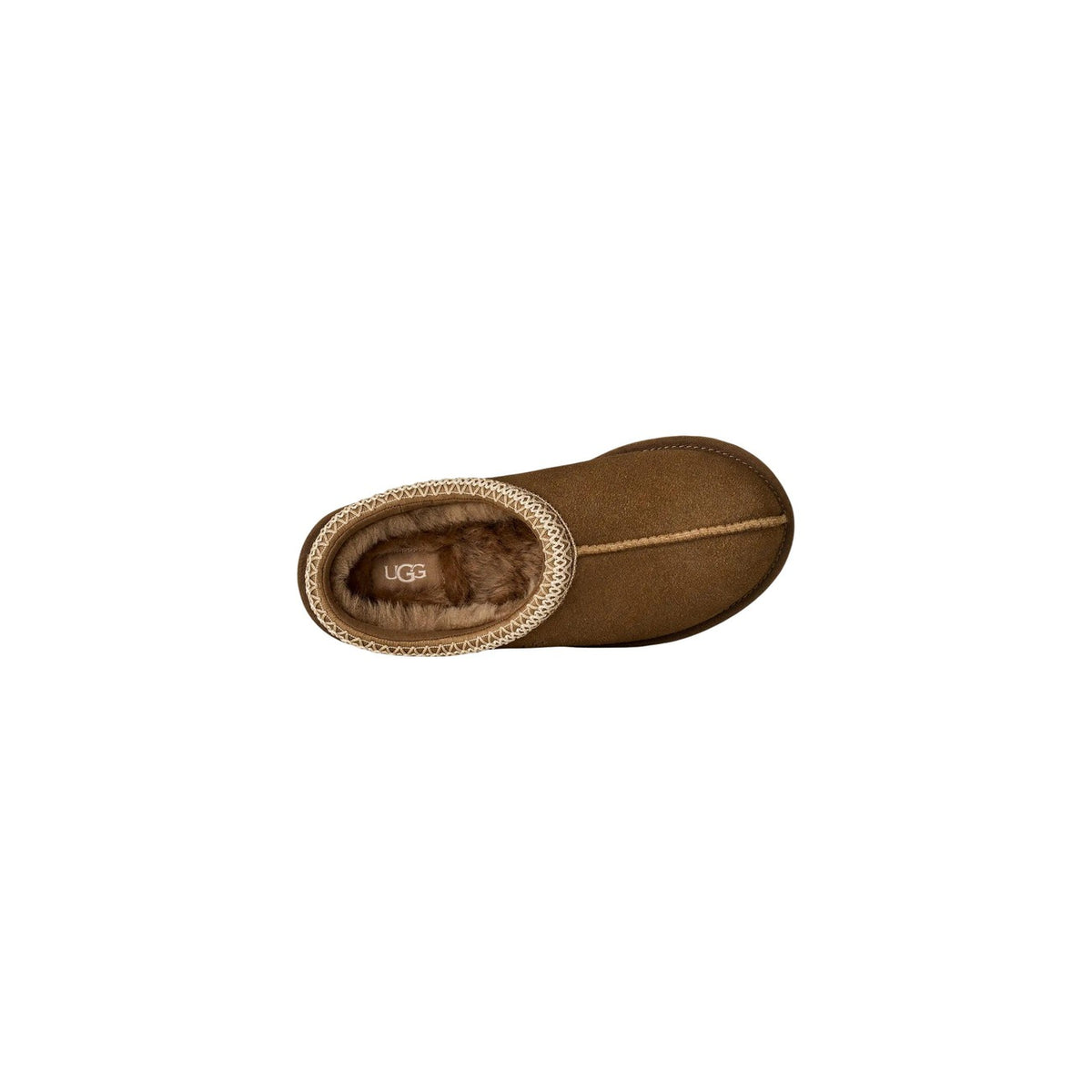 Ciabatte UGG Tasman donna camoscio 1174470 colori grigio nero e bronzo. Sabot bassi senza tacco in pelle scamosciata con bordo ricamato UGGbraid, interno in vero montone e suola ammortizzata in EVA da canna da zucchero.