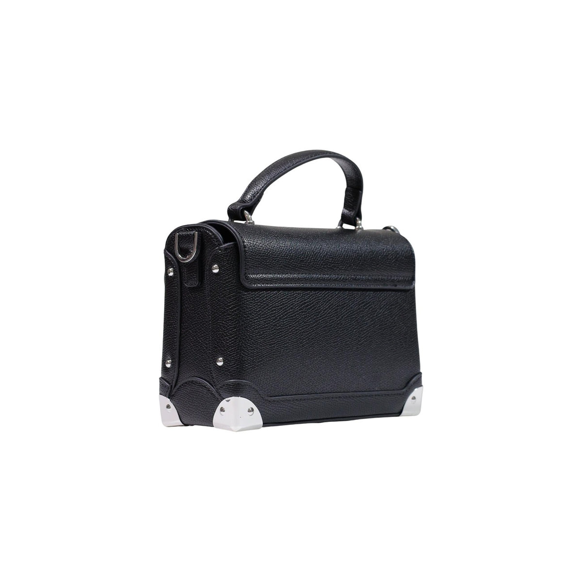 Borsa Replay donna nera FW01A2.000.A7243S. Borsa a mano e crossbody compatta effetto pelle con texture martellata, angoli rinforzati in metallo, logo frontale e chiusura a girello twist lock, dimensioni 19x14x8 cm.