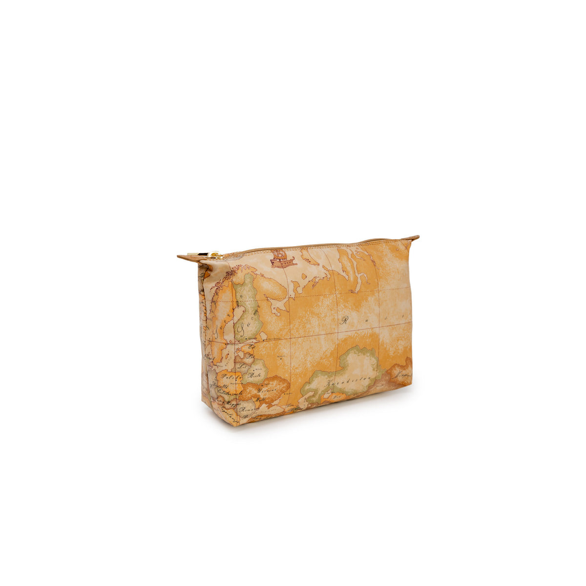 Pochette Alviero Martini Prima Classe donna Geo Classic C Q004 6001. Beauty case grande e bustina portatutto da borsa beige con mappa geografica, finiture in pelle e chiusura con zip, accessorio travel ed elegante 4 stagioni.
