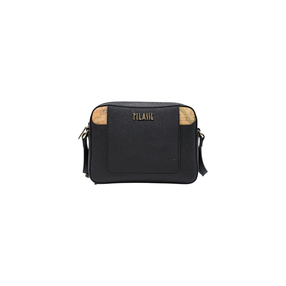 Borsa piccola tracolla donna Alviero Martini Prima Classe L LF78 9407. Pochette a tracolla da donna con dettagli mappa Geo agli angoli, scritta logo dorata e dimensioni 21x16x6 cm. Nero