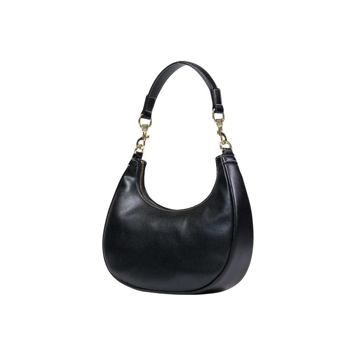 Borsa Love Moschino donna nera spalla modello JC4068PP1. Borsetta hobo piccola nera con manico singolo robusto, logo metallico dorato lucido in rilievo sul davanti e chiusura con cerniera, stile casual chic ed elegante da giorno o sera.
