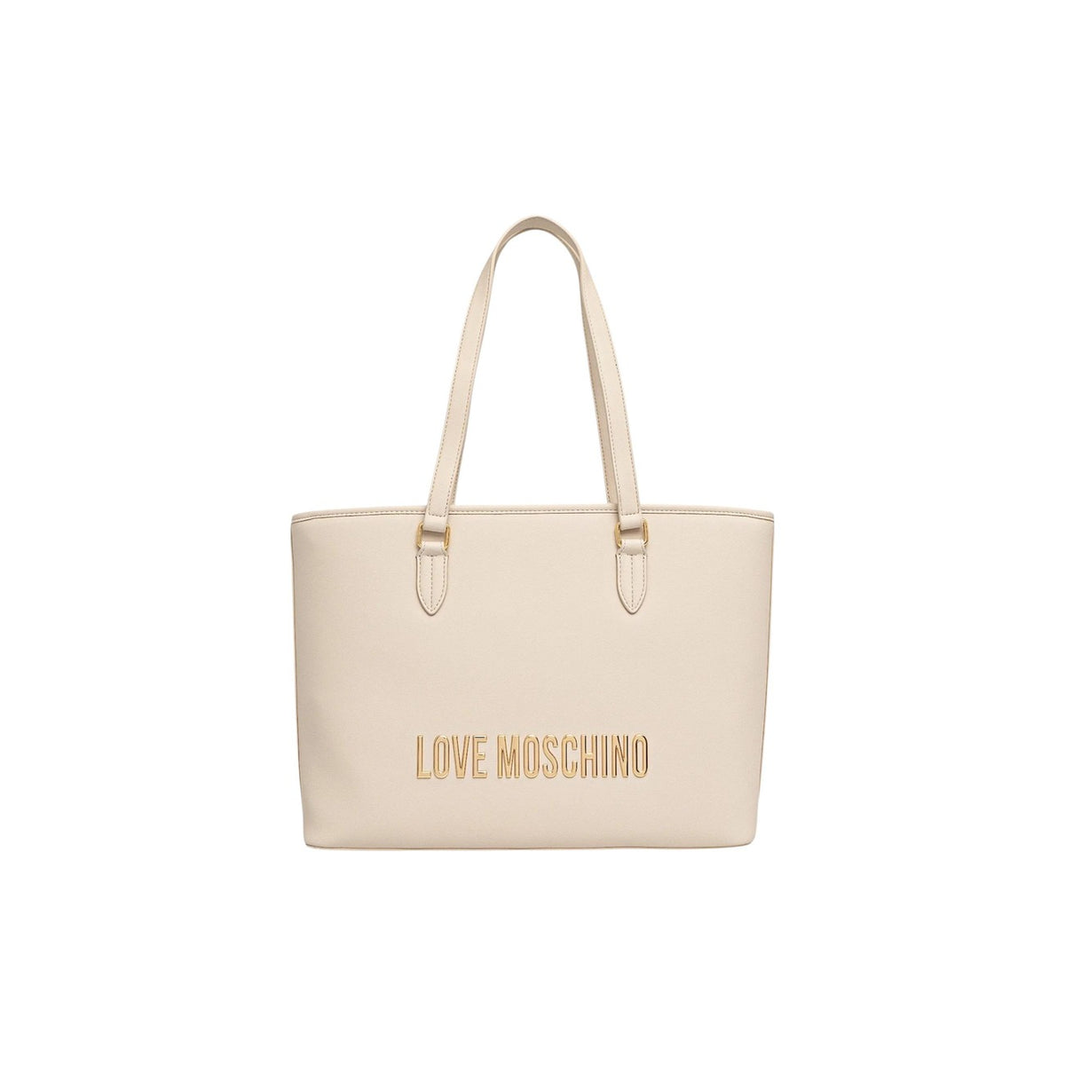 Borsa Love Moschino donna beige grande modello JC4190PP1. Shopping bag tote color beige fango/nude adatta per il lavoro e l'ufficio, con manici lunghi, scomparto ampio e scritte logo in rilievo sul davanti, stile casual chic ed elegante.