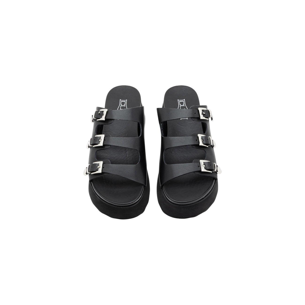 Cult Janis 4739; Sandalo Platform Nero. 100% Pelle, tacco 5 cm. Tripla fibbia regolabile, suola carrarmato ammortizzata, rivestimento interno in pelle. Vista frontale