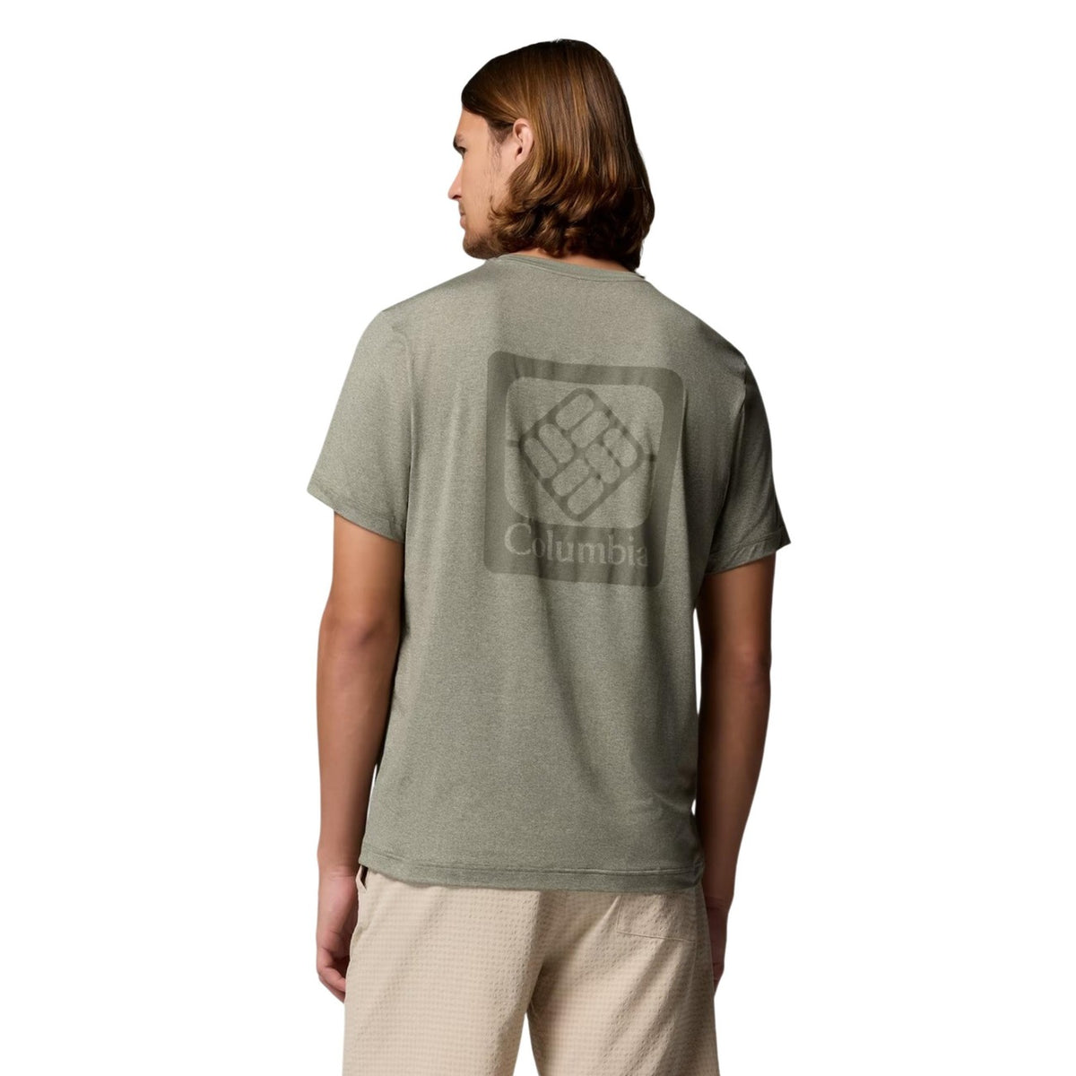 T-shirt tecnica Omni-Wick™; traspirante, asciugatura rapida, dettagli riflettenti. Performance e comfort per l'escursionismo. Colore verde. Vista posteriore