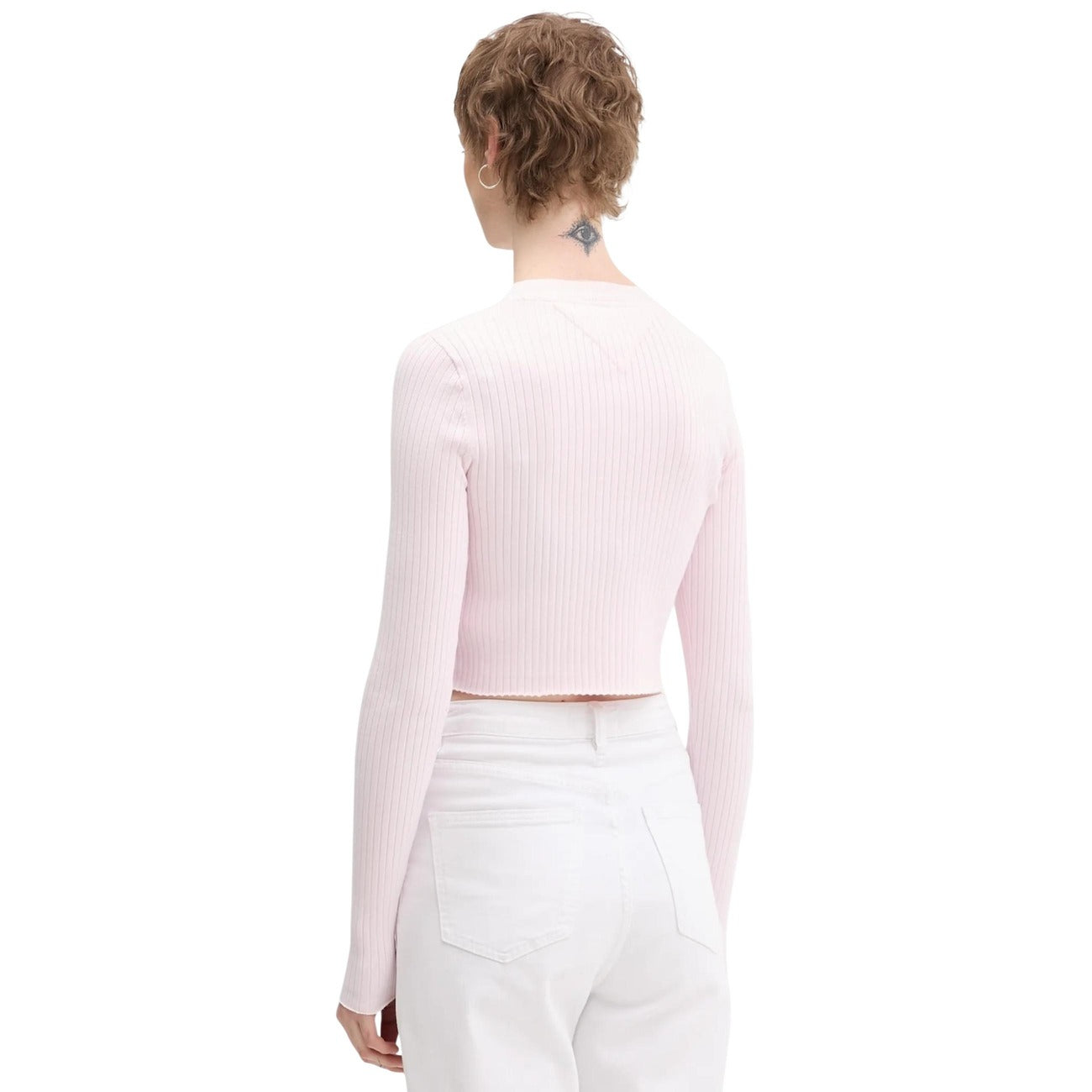 Cardigan Tommy Hilfiger Jeans donna rosa manica lunga - vista posteriore retro indossata da modello