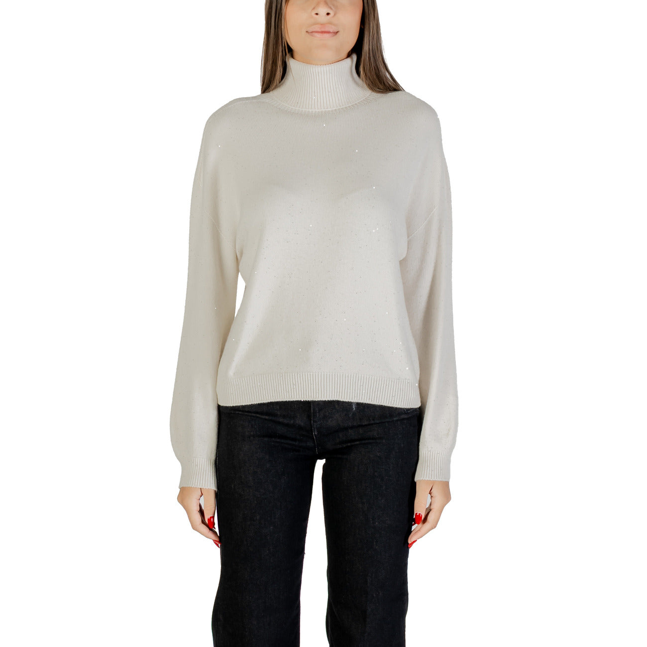Liu Jo Maglia Donna Marrone a Pois Maniche Lunghe Scollo Alto - Maglia Viscosa Poliestere Poliammide