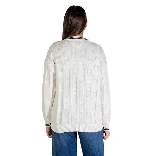 Tommy Hilfiger Jeans Cardigan Donna Bianco Bottoni Maniche Lunghe Scollo V Cotone Organico 100% Primavera Estate DW0DW22026