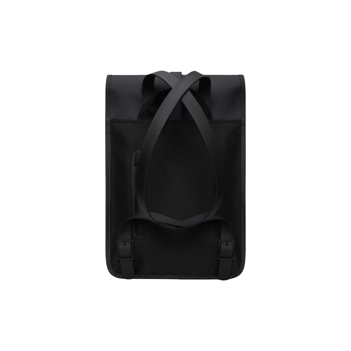 Zaino Rains Puffed Backpack Mini nero impermeabile 13020. Zainetto imbottito porta PC 13 pollici in tessuto idrorepellente opaco con chiusura a moschettone e tasca per telefono, zaino casual e moderno per la pioggia.