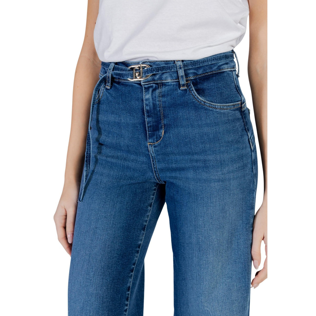 Jeans Liu Jo donna blu con tasche - dettaglio frontale primo piano vita alta