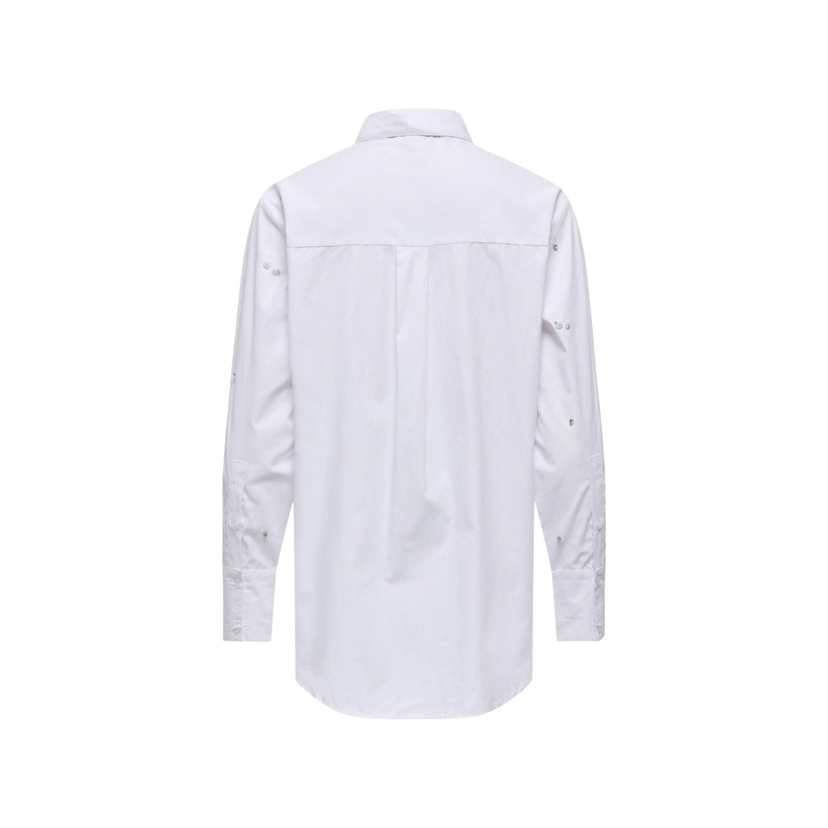 Camicia bianca ricamata donna Only ONLSARINA Loris 15378307. Blusa a maniche lunghe in poliestere riciclato e cotone con ricami delicati, colletto regolare e vestibilità dritta per la mezza stagione.