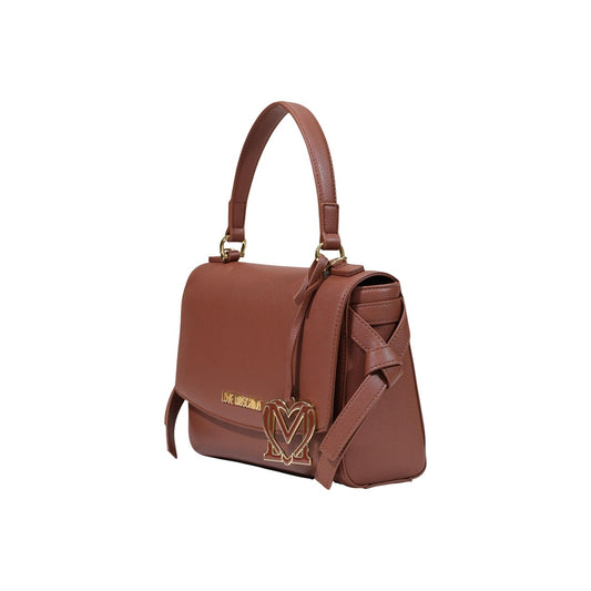 Borsa Love Moschino donna marrone a mano modello JC4061PP. Borsetta media rigida effetto pelle marrone cuoio con tracolla, patta e charm dorato pendente stile elegante, casual chic e da giorno.