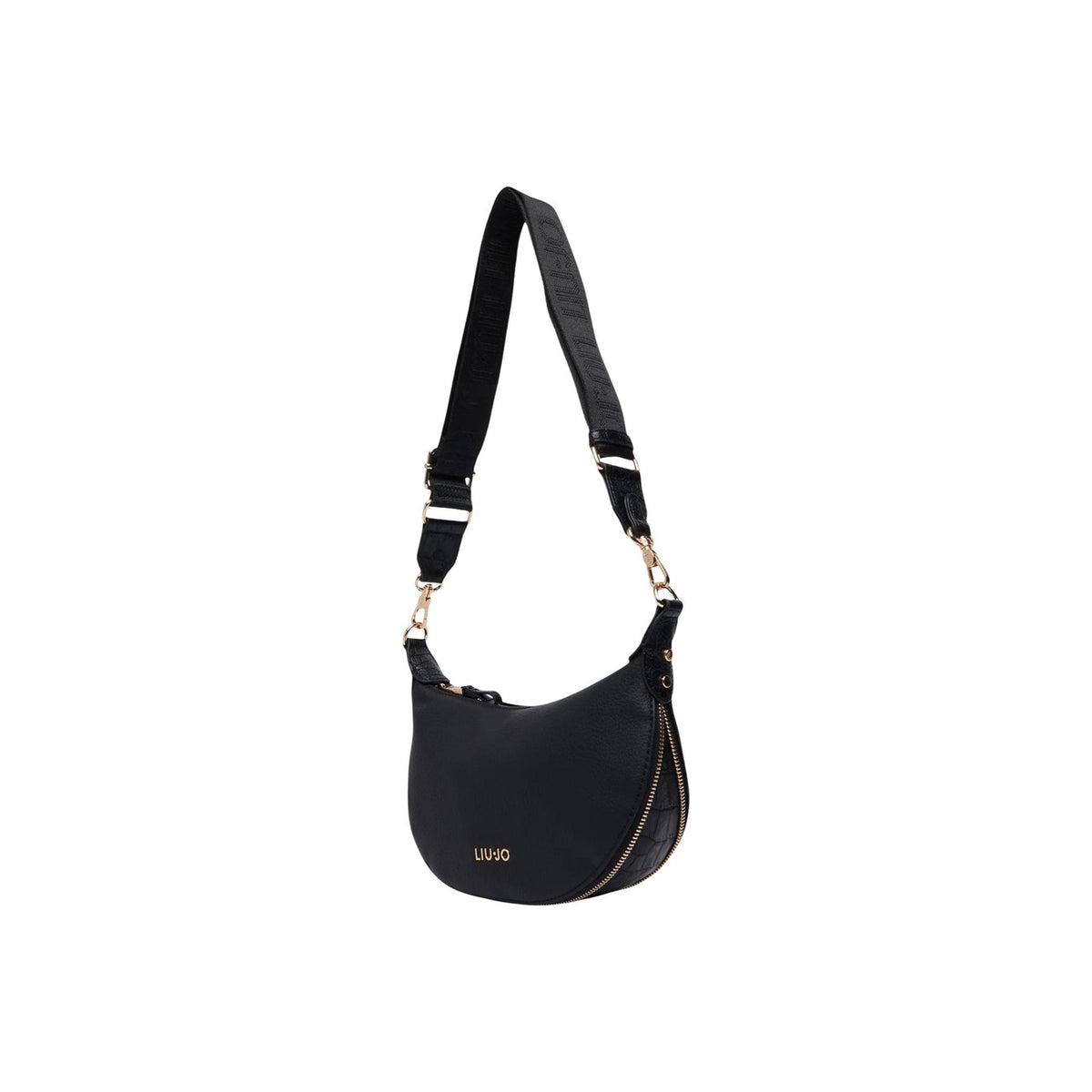 Borsa Liu Jo mezza luna donna. Borsetta a spalla e crossbody sostenibile Liu Jo Better con profili zip sul fondo, tracolla logata regolabile e removibile, hardware e logo dorato, collezione autunno inverno.