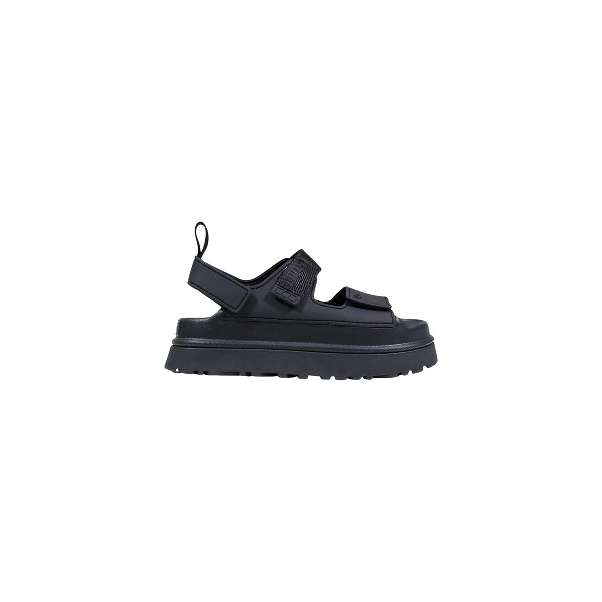 Sandali UGG GoldenGlow; design chunky a plateau, suola a carrarmato, chiusura regolabile, materiale ecosostenibile EVA da canna da zucchero. Audacia e comfort per l'estate. Colore nero