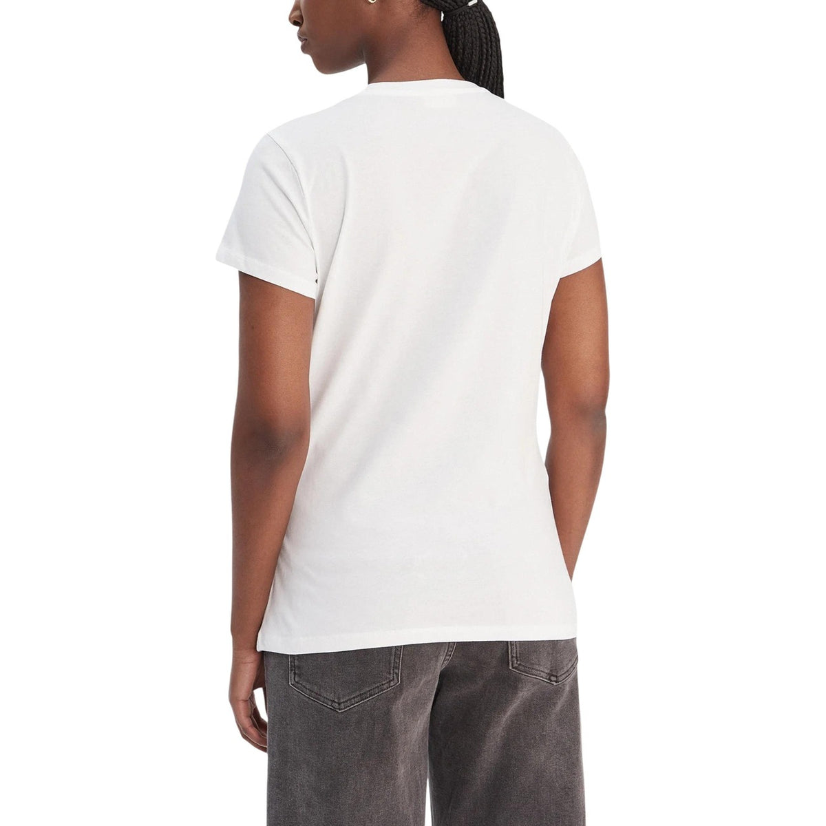 T-shirt Liu Jo donna bianca con stampa logo - vista posteriore retro indossata da modello