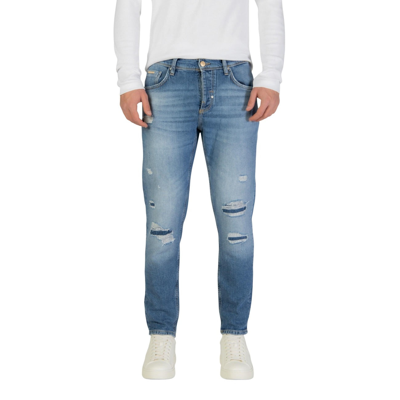 Antony Morato Jeans Uomo Blu Effetto Strappato in Cotone 99% Elastan 1% con Zip e Bottone Tasche Anteriori e Posteriori Primavera/Estate MMDT00264-FA750398 W02230