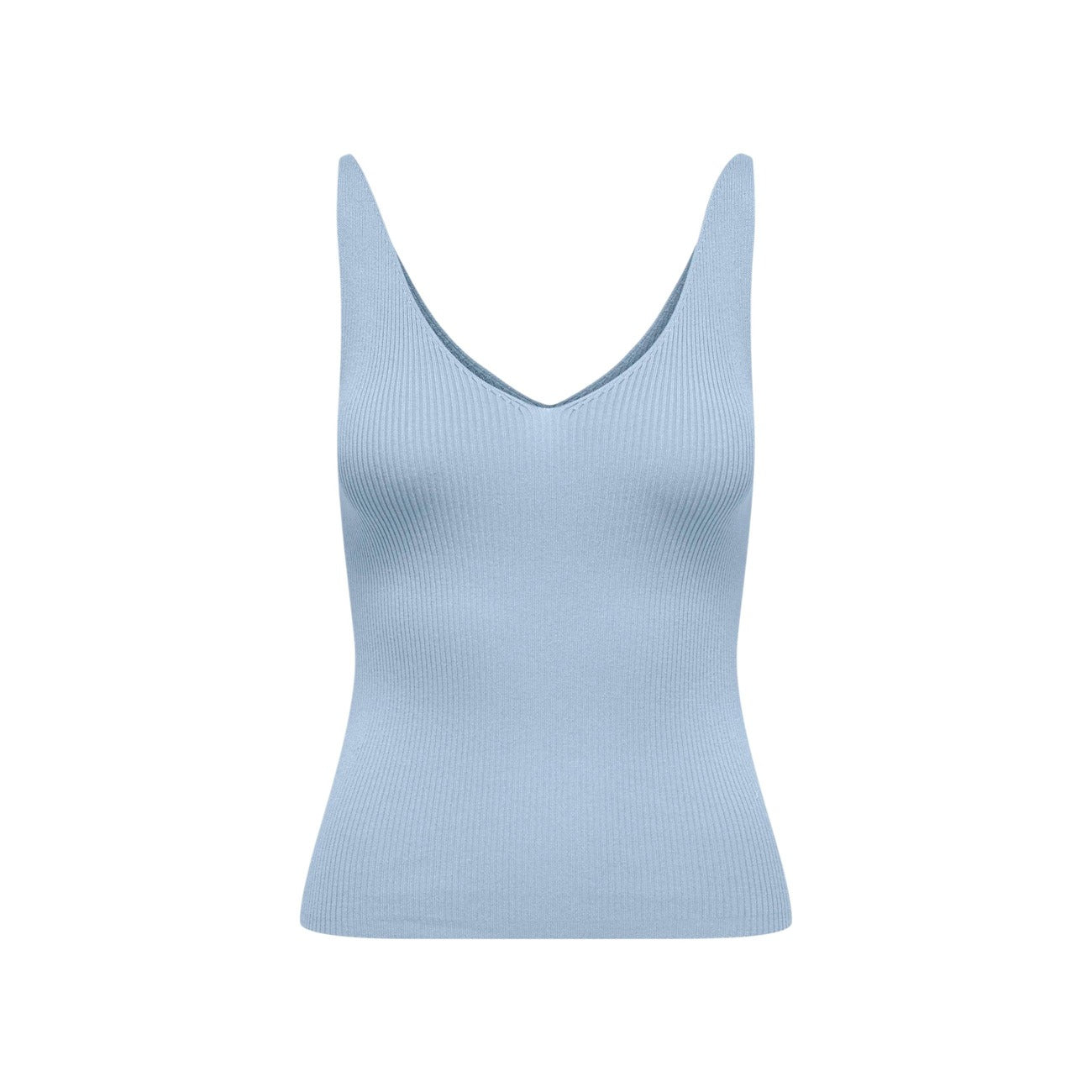 Canotta Maglia Blu Donna Jacqueline de Yong Nanna; Tessuto 80% viscosa e 20% poliestere senza maniche con scollo a V. Taglio scivolato comfort da mezza stagione ed estate. Frontale stesa