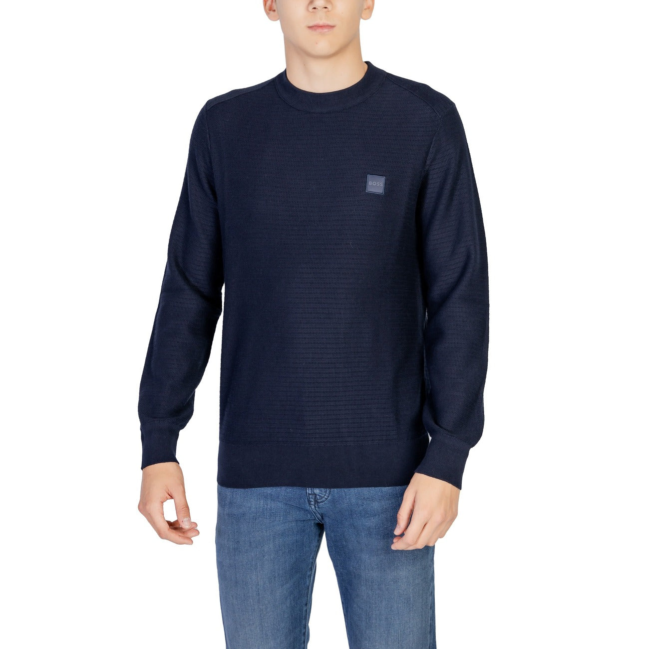 Boss Maglia Uomo Nera con Maniche Lunghe Scollo Tondo in Cashmere 5% Cotone 95% 50527584