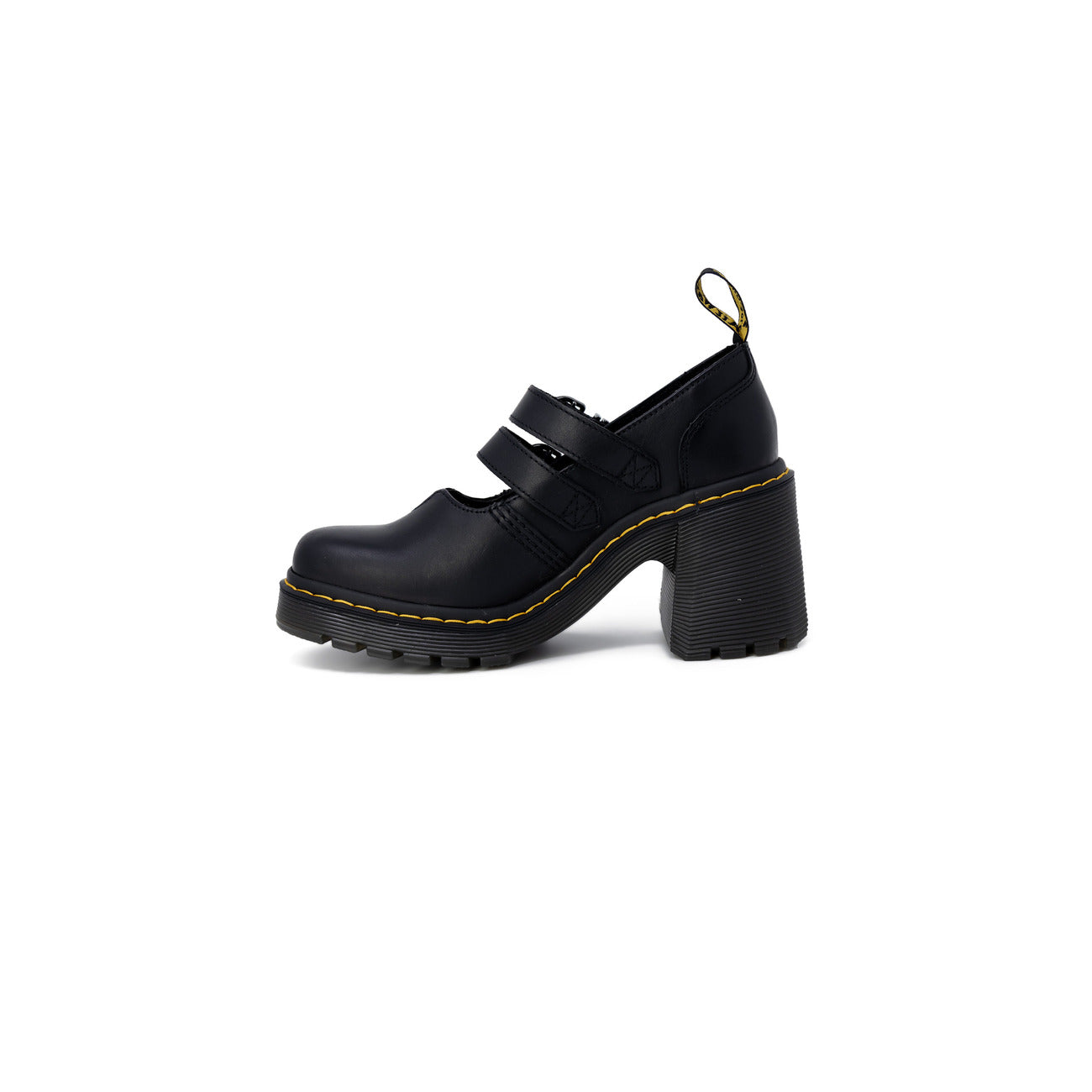 Scarpe stringate Dr. Martens EVIEE SENDAL con tacco in pelle donna nere con fibbia tacco largo punta tonda 100% pelle - vista laterale