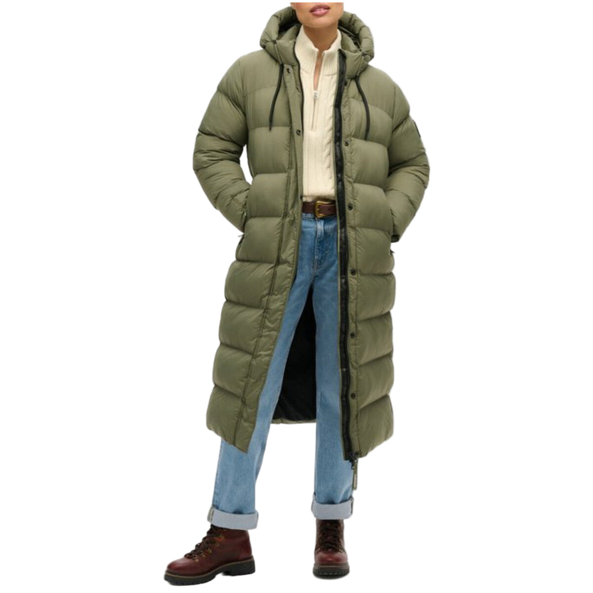 Superdry Giubbotto Donna Verde Zip Bottoni Automatici Cappuccio Tasche Anteriori Nylon Poliestere Autunno Inverno W5011735A