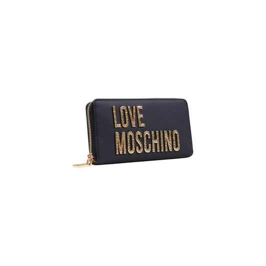 Love Moschino Portafoglio Donna Nero con Cerniera Scomparti Interni Tasca Interna - Portafoglio Poliuretano 8x4x1cm
