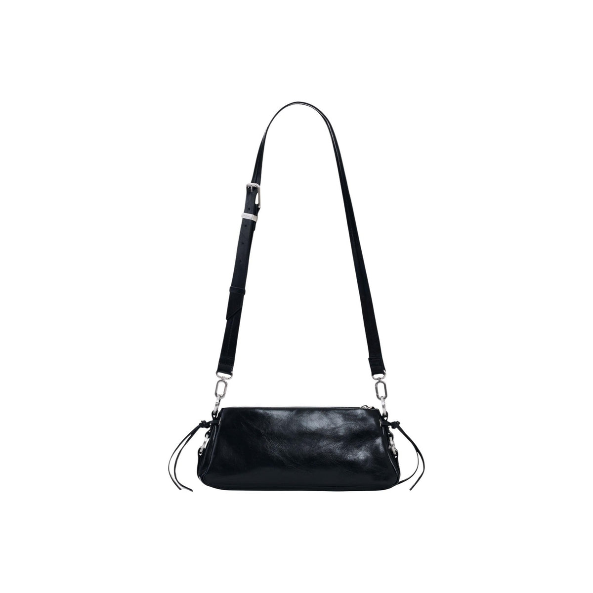 Borsa Desigual donna nera modello BAG_NEXUS BENIN. Borsa a spalla piccola stile baguette in ecopelle nera a tinta unita con manico corto regolabile con fibbie in metallo e chiusura a zip, borsa casual e di tendenza per il giorno e la sera.