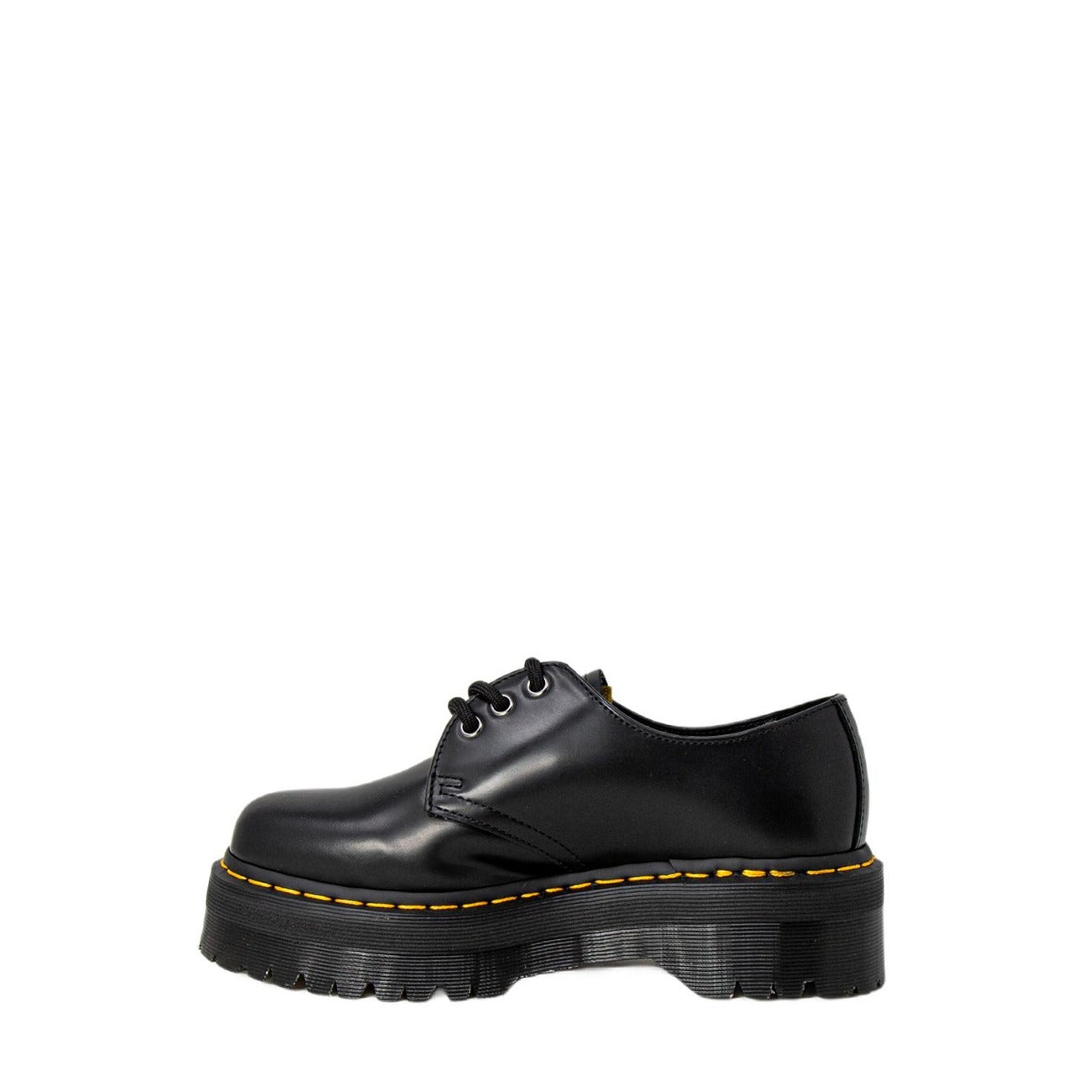 Scarpe Dr. Martens stringate PLATFORM DI PELLE 1461 QUAD donna nere con suola gomma 100% pelle - vista laterale