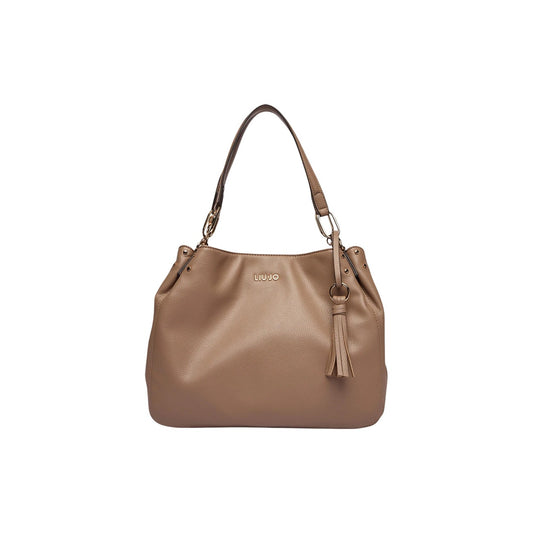 Borsa Liu Jo ECS M Satchel color Cammello; 100% Poliuretano. Charm con frangia, dettagli dorati, doppi manici. Borsa media versatile, elegante e capiente. Vista frontale