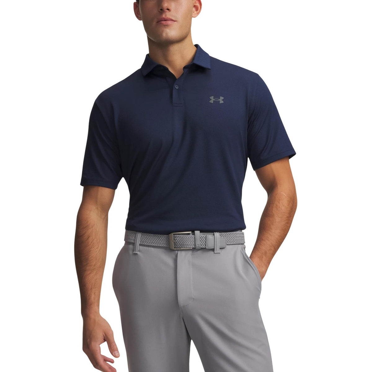 Polo Under Armour SHORT-SLEEVE PERFORMANCE 3.0 uomo blue con bottoni maniche corte scollo tondo colletto polo - vista frontale indossata da modello