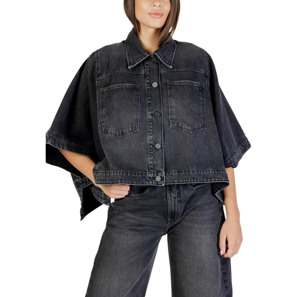 Colcci Giacca Jeans Donna Nero Bottoni Maniche 3/4 Scollo Tondo Colletto Classico Tasche Cotone 100% Autunno Inverno 032.11.00071