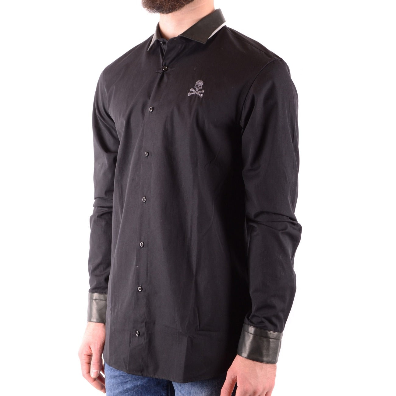 Philipp Plein Camicia Uomo Nero Manica Lunga Bottoni Scollo Tondo Colletto Classico 100% Cotone Primavera/Estate B_36660