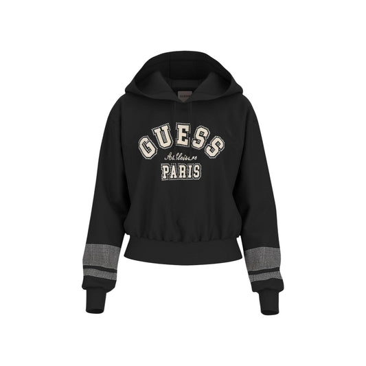 Felpa Guess Active donna nera con maniche lunghe in poliestere - vista frontale solo felpa